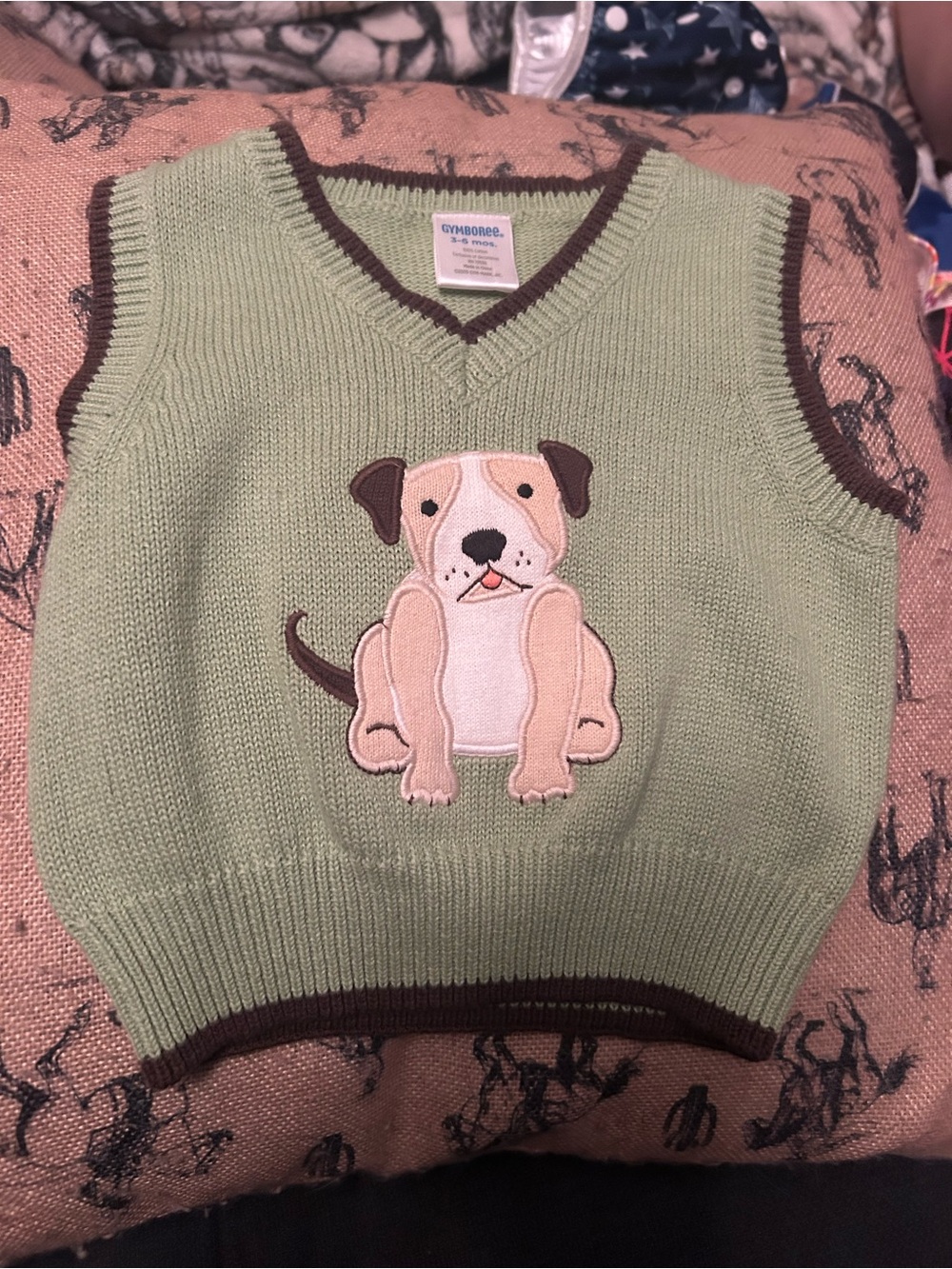 Gymboree Green Dog Applique Knit Vest for Dogs 3-6 months
